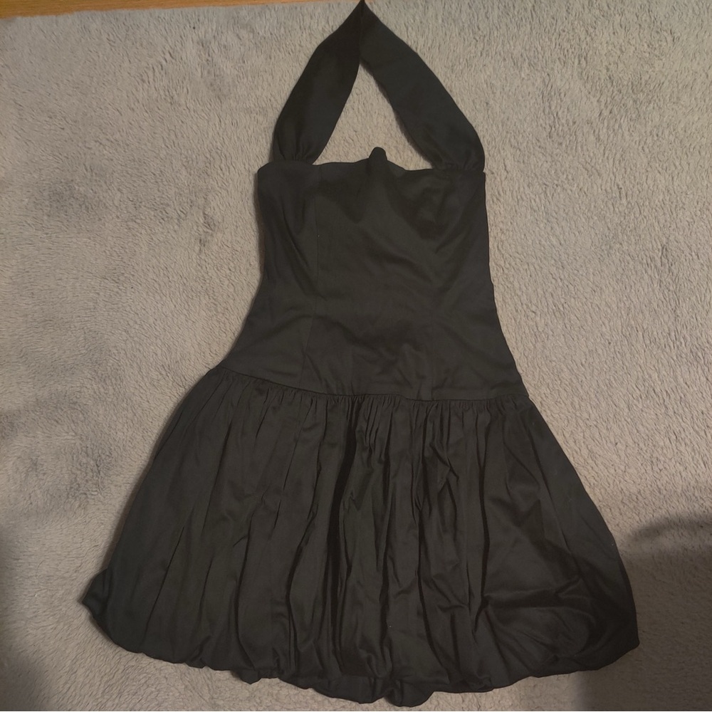 Delfi Collective Halter Bubble Mini Dress Drop Waist Pleated Little Black LBD - Picture 3 of 8